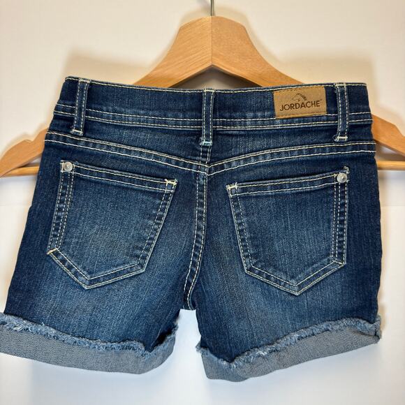ordache Girls Denim Shorts Size 6 Iridescent Sequin Details Cuffed Dark Wash - Picture 6 of 7